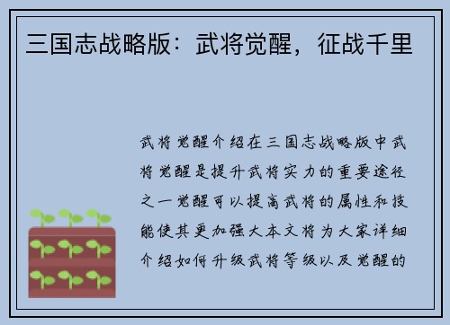 三国志战略版：武将觉醒，征战千里